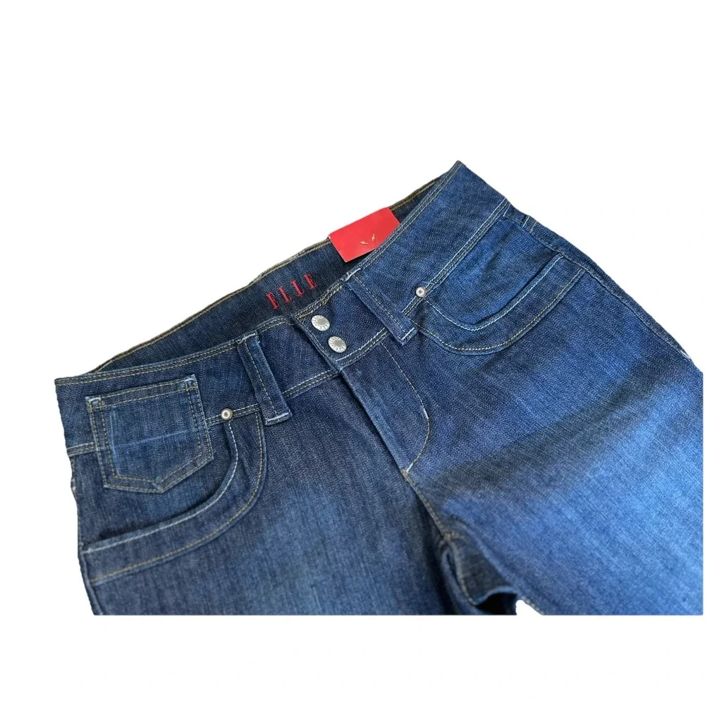 NWT ELLE Capri Denim Jeans‎ Women's Size 2 Low Rise Whisker Dark Wash Wide Leg